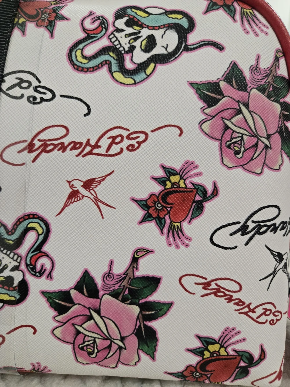 Ed Hardy White & Pink Floral Rhinestone Cosmetic Pouch. Travel Y2K NEW